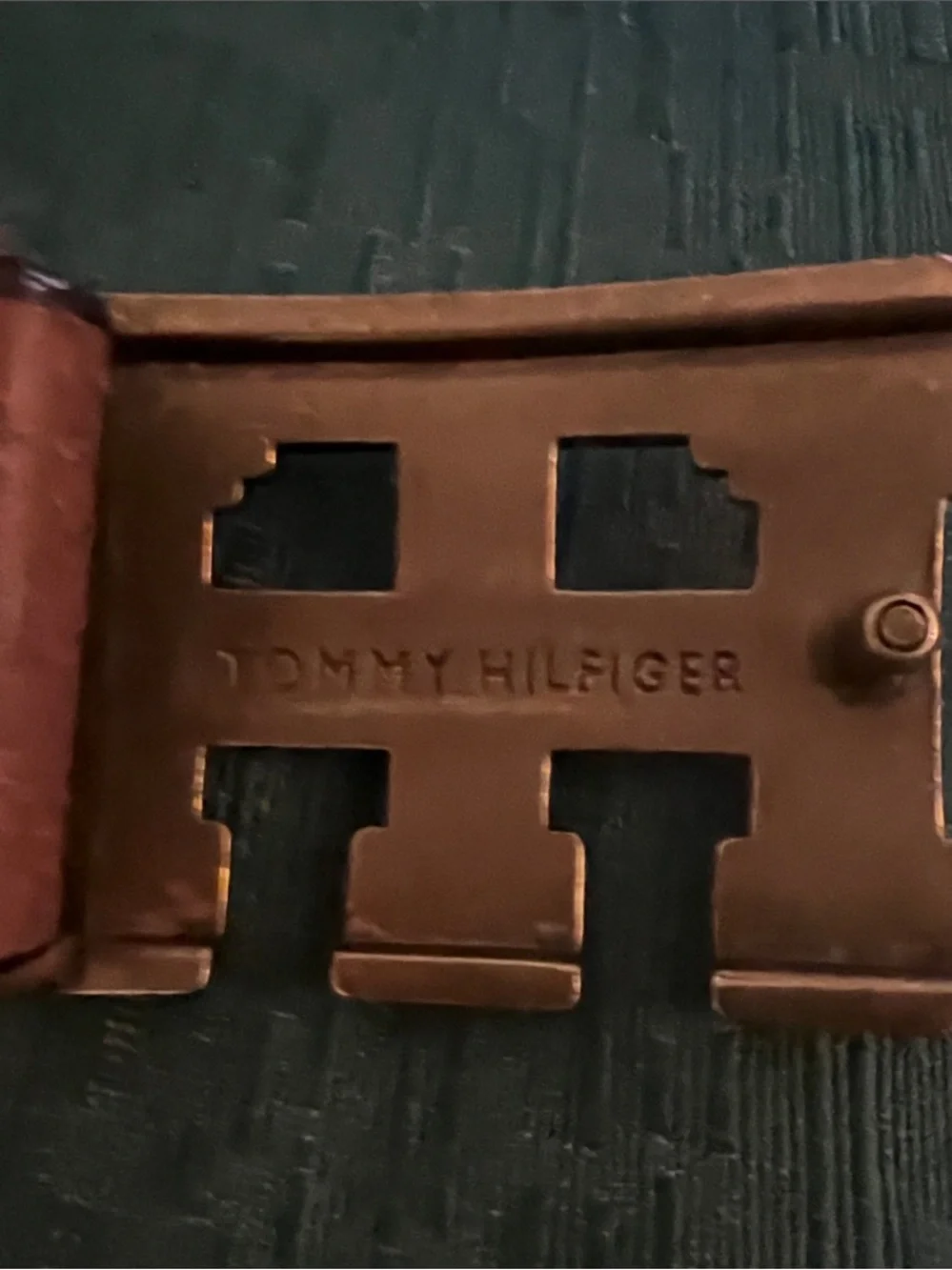Men's Brown Leather Tommy Hilfiger Belt with Brass TH Buckle